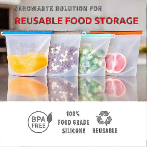 Reusable Silicone Food Storage Bags, Airtight Leak-Proof, 4-Pack Multicolor 2