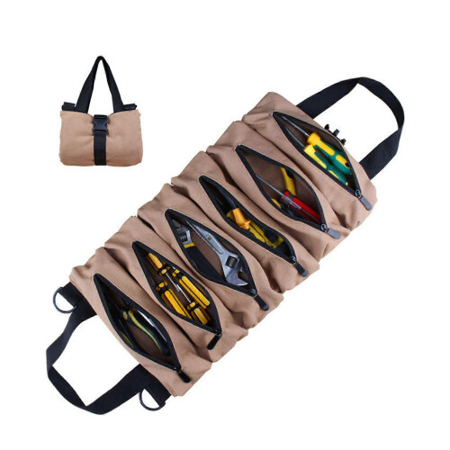 6-Pocket Canvas Roll-Up Tool Pouch for Car & Home Maintenance 1