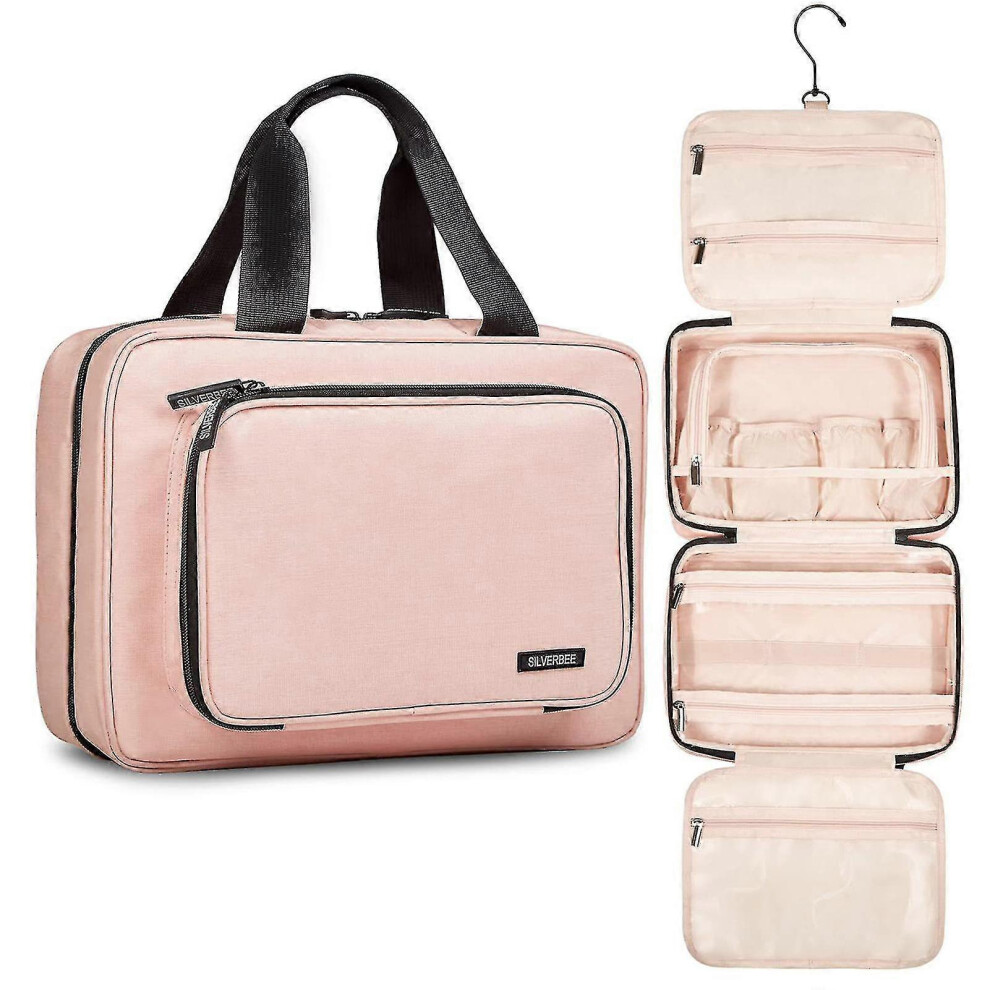 PU Leather Cosmetic Organizer Large Travel Makeup Pouch Beige
