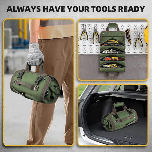 Tool Roll-Up Bag with 2 Detachable Pouches, Dad Gift for Father's Day 2