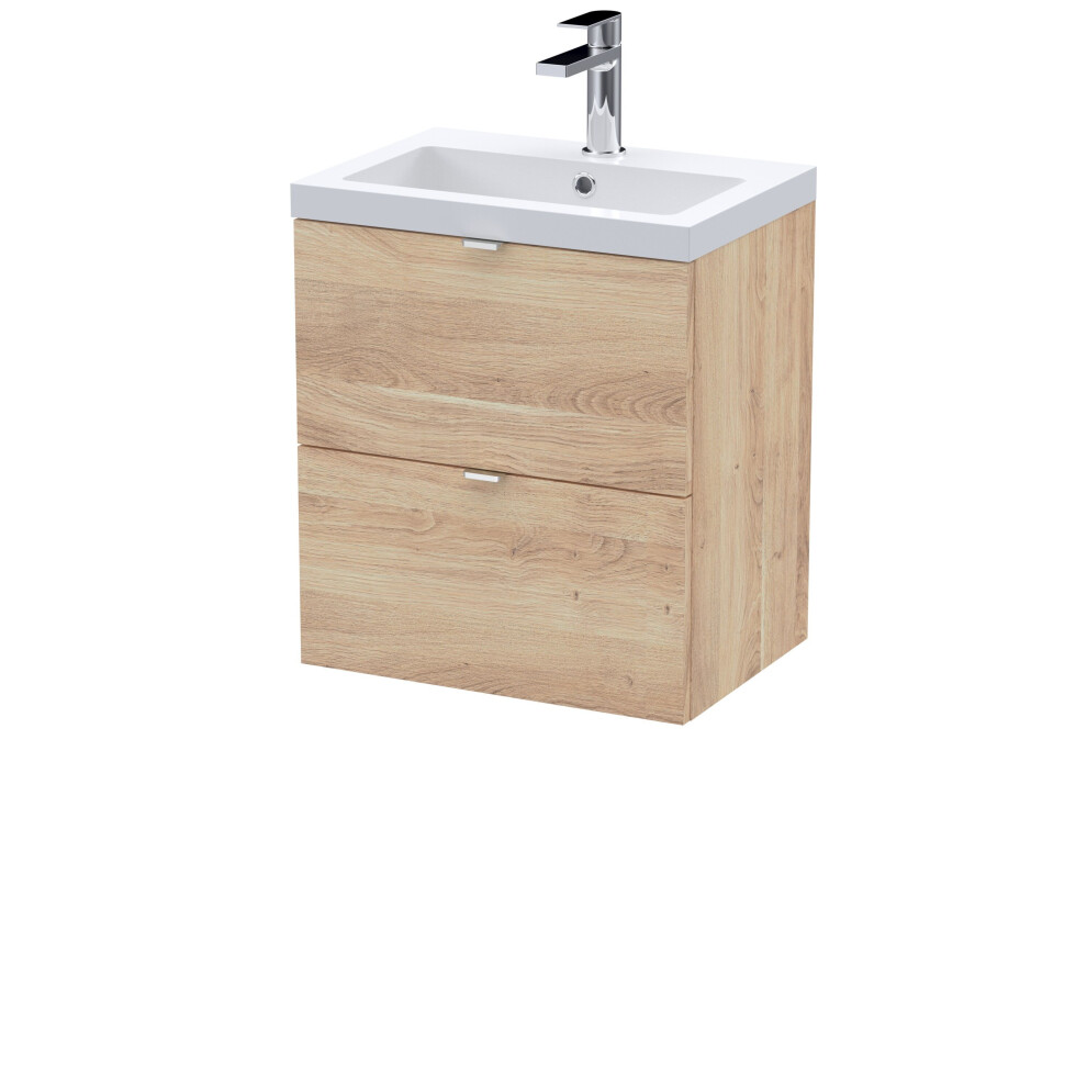 Balterley Alrewas Contemporary 2 Drawer Wall Hung Vanity Unit With Basin, Bleached Oak, 500Mm