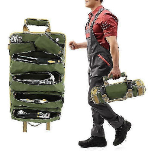 Roll-Up Tool Organizer, 4 Zipper Pockets & 2 Detachable Pouches, Multi-Purpose Sling for Wrenches 2