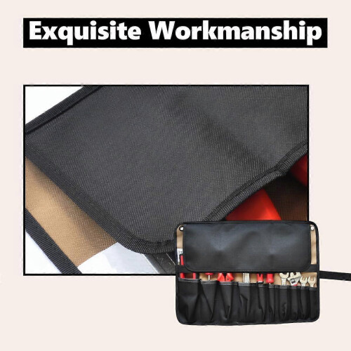 Heavy Duty 600D Polyester 10-Pocket Tool Roll, Khaki Wrench Organizer for Garage 1