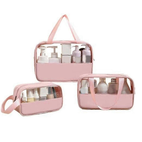 Set di beauty case da viaggio rosa trasparente, organizer trasparente in 3 pezzi 2