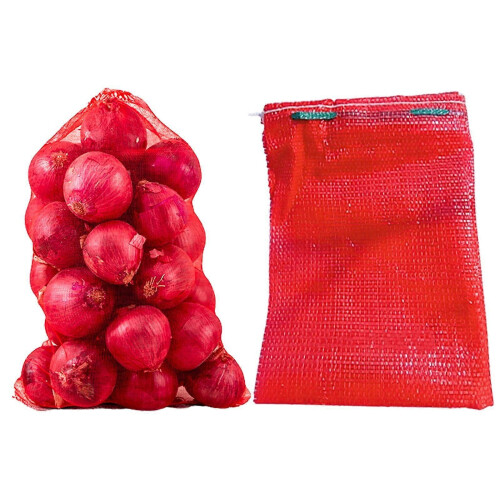 Red Mesh Onion Bag 11.81x23.62", Reusable Drawstring Net for Potatoes, Citrus 2