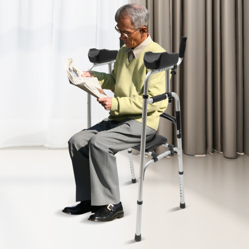 Stand Upright Walker with Armrest Adjustable Height 4 Wheels Walker 1