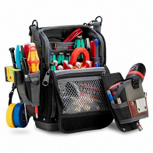 Black Heavy-Duty Multi-Function Tool Tote, Durable Base, 15 Pockets 1
