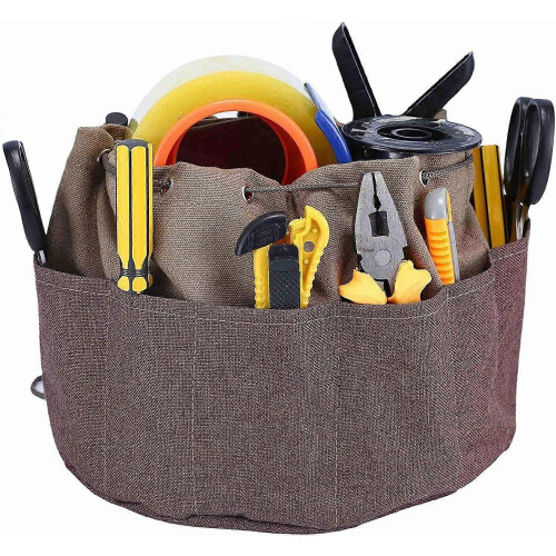 Multi-Purpose Bucket Organizer Bag, 18x24x24cm, Khaki, Drawstring, Nylon Handle 1