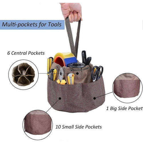 Multi-Purpose Bucket Organizer Bag, 18x24x24cm, Khaki, Drawstring, Nylon Handle 2