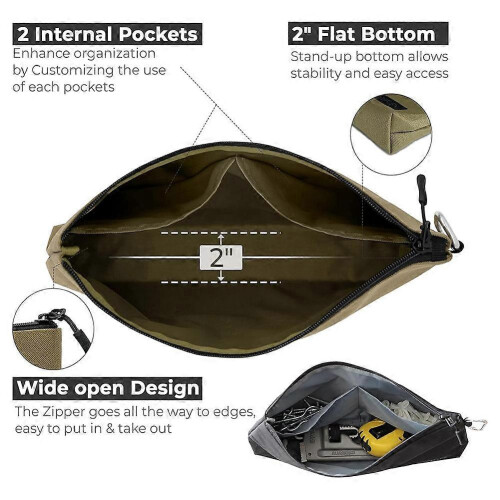 6 Pack Premium 14" Tool Pouch, Flat Bottom Zipper Bag with Internal Pockets 1