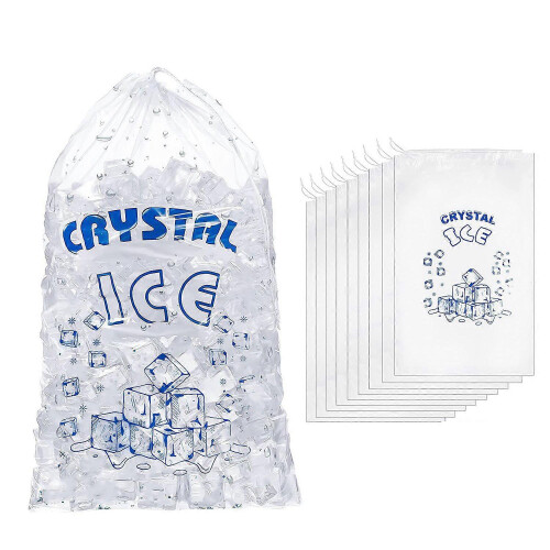 Transparent Ice Bags 8 Lb, 100 Count Heavy-Duty Reusable Drawstring 1