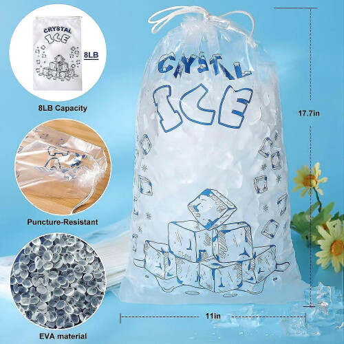 Transparent Ice Bags 8 Lb, 100 Count Heavy-Duty Reusable Drawstring 2