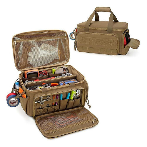 Brown Wear-Resistant Tool Bag, Multi-Function Work Organizer for Electricians & Carpenters 2
