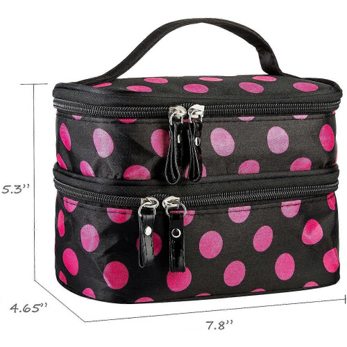 Cosmetic Bag Double Layer Dot Pattern Portable Waterproof Durable Makeup Case 1