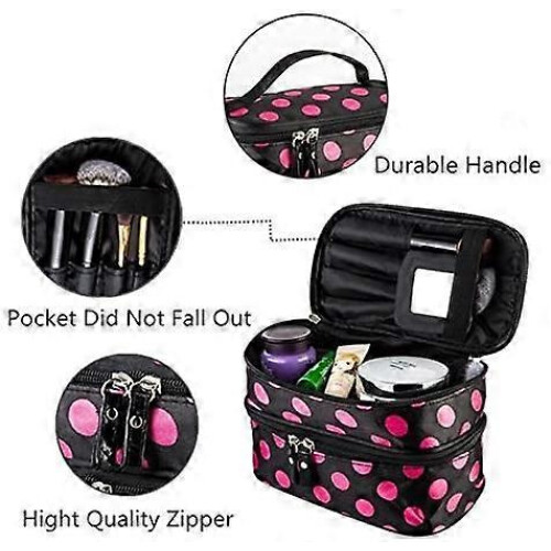 Cosmetic Bag Double Layer Dot Pattern Portable Waterproof Durable Makeup Case 2