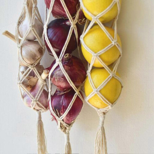 Beige Handmade Mesh Hanging Bag 2-Pack for Onion & Potato Storage 2