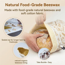 Sacs à Pain pour Pain Maison - Lot de 2 Sacs Réutilisables en Coton Naturel et Cire D'Abeille Biologique pour Pain au Levain