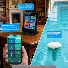 Monitor de Água Inteligente 7 em 1 para Piscina com Tela LCD de 2,8", Aplicativo Tuya WiFi, Testador de Piscina Flutuante Sem Fio, Kits de Teste de