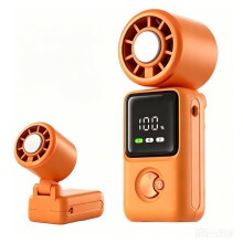 Portable Handheld Fan with LED Display High Speed Personal Fan 180 Rotation Ice Compress USB Charging Fan Orange