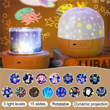 LED  Night Light Projector 360 Rotation 15 Projection Patterns USB Portable Star Lamp Cute Crown Birthday Gift