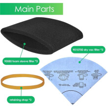 3 Pack 90585 Foam Sleeve Filter and 3 Pack 90107/90137 Wet Dry Vac Filter for Most 5 Gallon Vacuum Cleaner