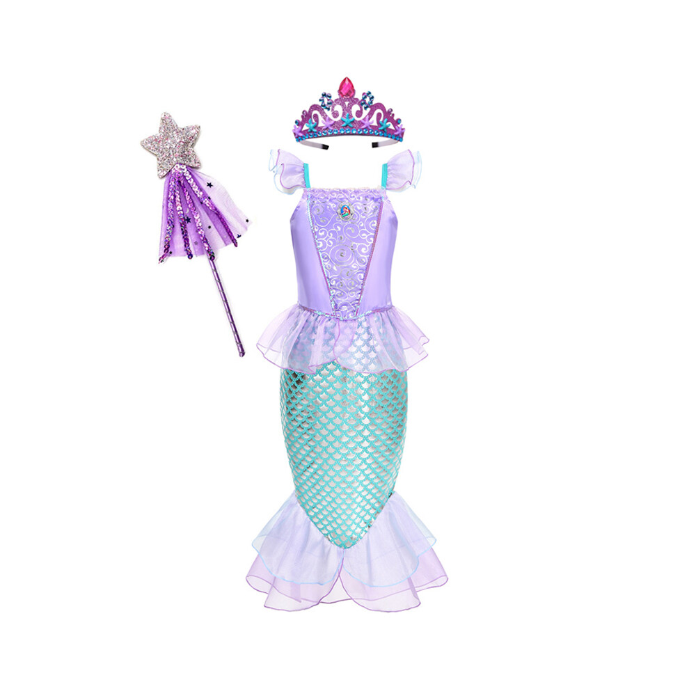 Photos - Fancy Dress ) Little Mermaid Ariel Costume for Girls Short Sleeve Tulle Princess Dress Cosplay Halloween Carnival Birthd(7-8Y (Size 140)
