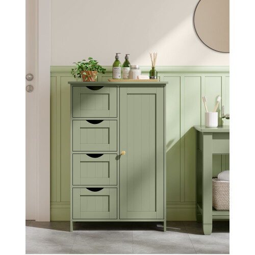 Bathroom Storage Unit - Wood - White - 4 Drawers and 1 Wardrobe Compartment 1