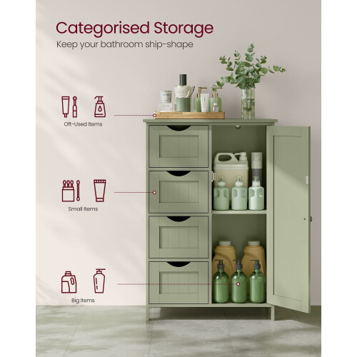 Bathroom Storage Unit - Wood - White - 4 Drawers and 1 Wardrobe Compartment 2