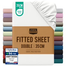 Utopia Bedding Fitted Sheet Double, White - Deep Pocket 14 inch (35 cm) - Easy Care - Soft Brushed Polyster - Microfibre Fabric - Shrinkage and Fade