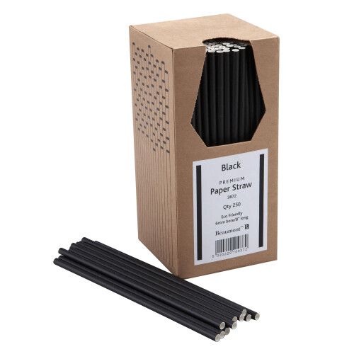 Beaumont 6mm Bore Paper Straw Black (250 Pack)