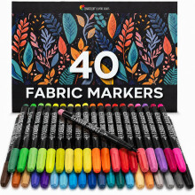 Zenacolor Fabric Pens - Set of 40 - Non Toxic, Indelible and Permanent Fabric Paint, Pens Fine Point Tip - Fine Point Textile Marker Pen