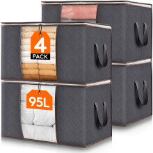 Lifewit 95L Clothes Storage Bags, Foldable Storage Box Moving Bags Wardrobe Storage Organiser Packing Boxes for Moving House with Clear Window for Cl