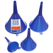 Draper 4 Piece Plastic Funnel Set | 50mm | 75mm | 100mm | 115mm | Filling Bottles and Containers Funnels | Multifunction Funnel Kit | 43853, Blue