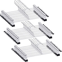 Trouser Hanger,30Pack Pant Hangers Space Saving Skirt Hangers with Clips Adjustable Non-Slip Coat Hangers Heavy Duty Chrome Clothes Hangers Clothes