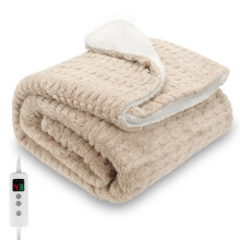 PROALLER Heated Blanket, Electric heated throw 160x130CM Beige, 10 Levels &1-9H Timer Auto-Off, Machine Washable