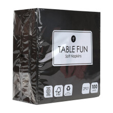 Table Fun 100 x Soft Black Paper Napkins, Disposable Party Serviettes for Birthday, Halloween, Weddings, Wakes, Catering, Recyclable Made in EU, 2ply