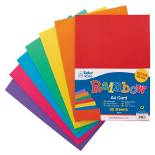 Baker Ross AV535 A4 Rainbow Coloured Card - Pack of 50 Sheets, 220gsm, Assorted Colours, Card Making, Scrapbooking, Craft Supplies