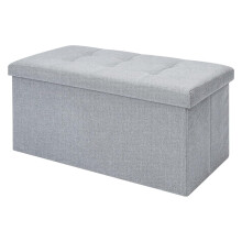 CROWNSHOP Ottoman Storage Bench Footrest Stool Seat Toy Chest Storage Box Folding with Lid Long Shoes Bench Footstool Suitable for Living Room Grey 7
