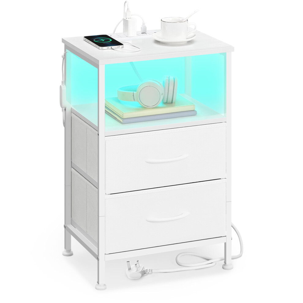 Songmics Bellah Collection - Bedside Table With Charging Station, Side End Table With App-Controlled Adjustable Led Lights, 1 Open Shelf And 2 Drawer