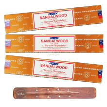 Satya Nag Champa Sandalwood Incense Sticks | x3 pack | with SAMASIA incense sticks holder | Used for Aromatherapy, Spa, Yoga, Weddings, Meditation, H
