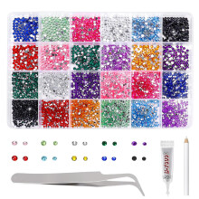 Resin Rhinestones Kits, 12 Colors 2mm and 3mm Flatback Round Rhinestones with 1 Tweezers Glue Pen, Bedazzling Non Hotfix Crystal Gems for Craft Nail