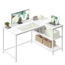 VASAGLE Bureau Gaming en L, Bureau avec Rangement, Étagères Réversibles à Hauteur Réglable, pour Domicile, 110 x 80 cm, Blanc Érable LWD135WF01