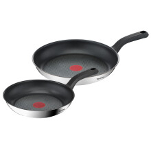 Tefal Comfort Max 24/28cm Stainless Steel Frying Pan Set, Durable Non-Stick Pan with Thermo-Spot Heat Indicator, Induction Compatible Base, Comfortab