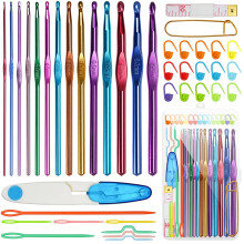 RealPlus Crochet Hooks Set, 14pcs Full-Size Crochet Hooks (2-10mm), Crochet Kits for Beginners Adults, Beautiful Coloured Aluminium Crochet Set, Knit
