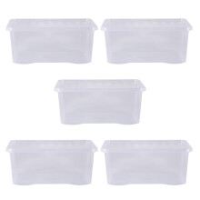 Wham Crystal 5 x 45L Stackable Plastic Storage Boxes with Lids | Ideal for Home, Office, Toys & More | Large Boxes | Made in UK - Clear