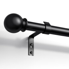 PeSenp Curtain Poles 87-321cm, 16mm Diameter Curtain Rod with Round Finials, Small Curtain Poles for Eyelet Curtains, Black Metal Curtain Pole Includ