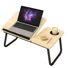 Laptop Bed Table with Foldable Legs & Cup Holder - Adjustable Folding Laptop Desk for Bed, Sofa, Floor or Office - Portable Lap Desk Tray with Book &
