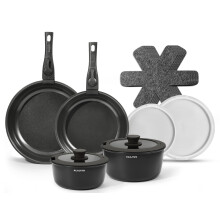 Ceramic Cookware Set with Removable Handle, 14-Piece Pan Set with Non Stick Coating, Induction Pots and Pans with Lids, 24/28cm Frying Pan