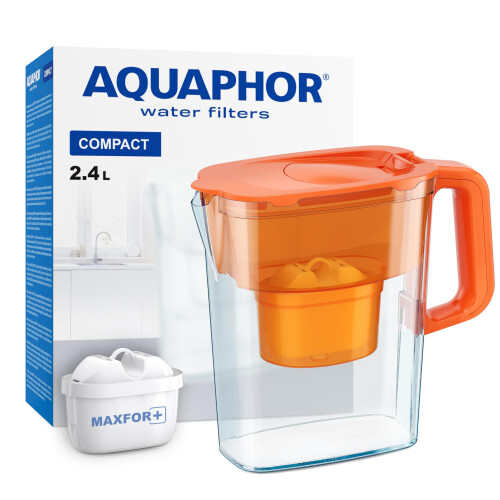 Aquaphor AQUAPHOR Water Filter Jug Compact with 1 X Maxfor+ Filter - 2.4L Capacity - Orange