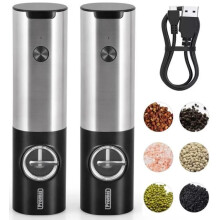 Elektrische peper-, zout- en specerijmolen met batterij en USB-oplader, set van 2